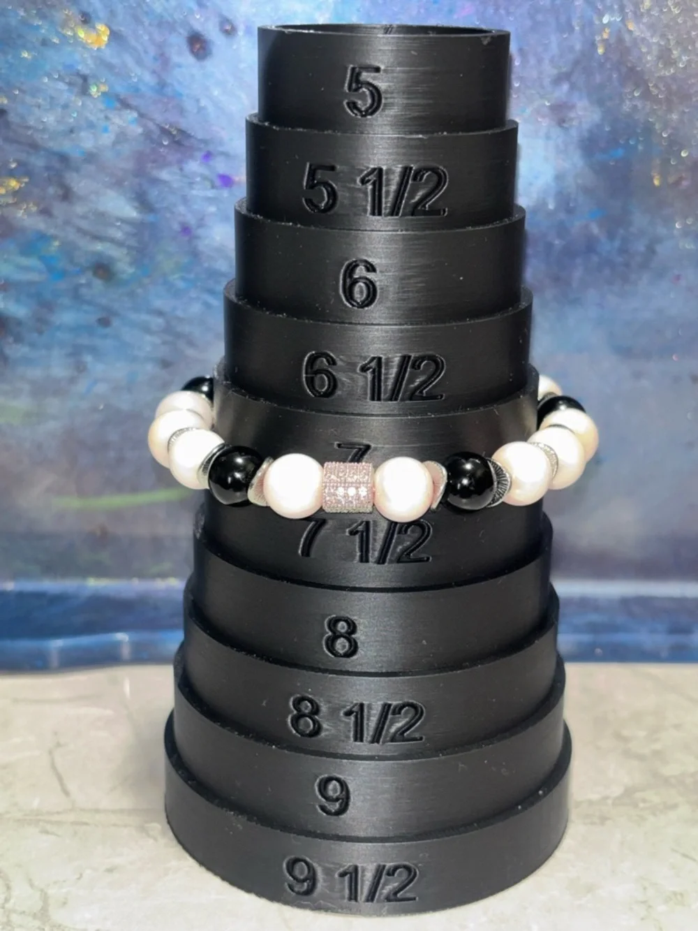 REESELYN CREATIONS Handcrafted Pink Glass Pearl & Onyx Glass Beaded Bracelet